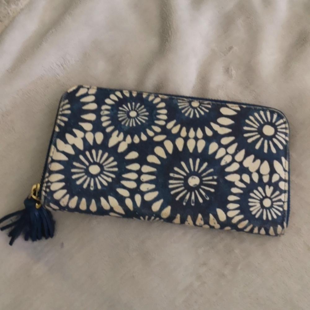 Blue and white wallet